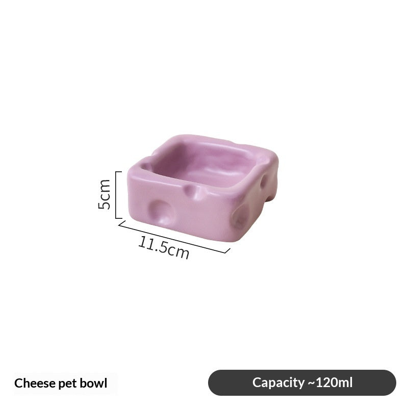 Creative Cheese-Shaped Ceramic Bowl Cute Cat Food Dish