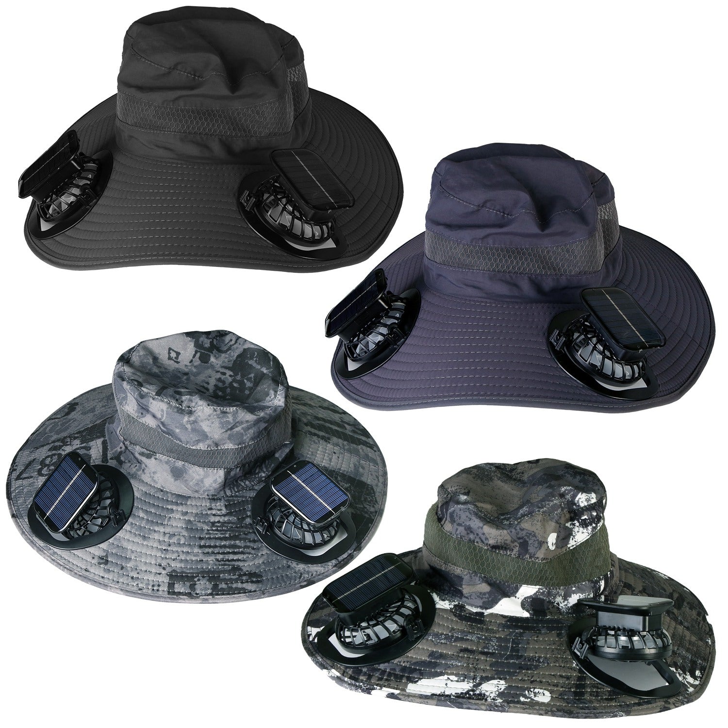 Wide Brim Sun Hat with Solar-Powered Rechargeable Fans