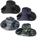 Wide Brim Sun Hat with Solar-Powered Rechargeable Fans