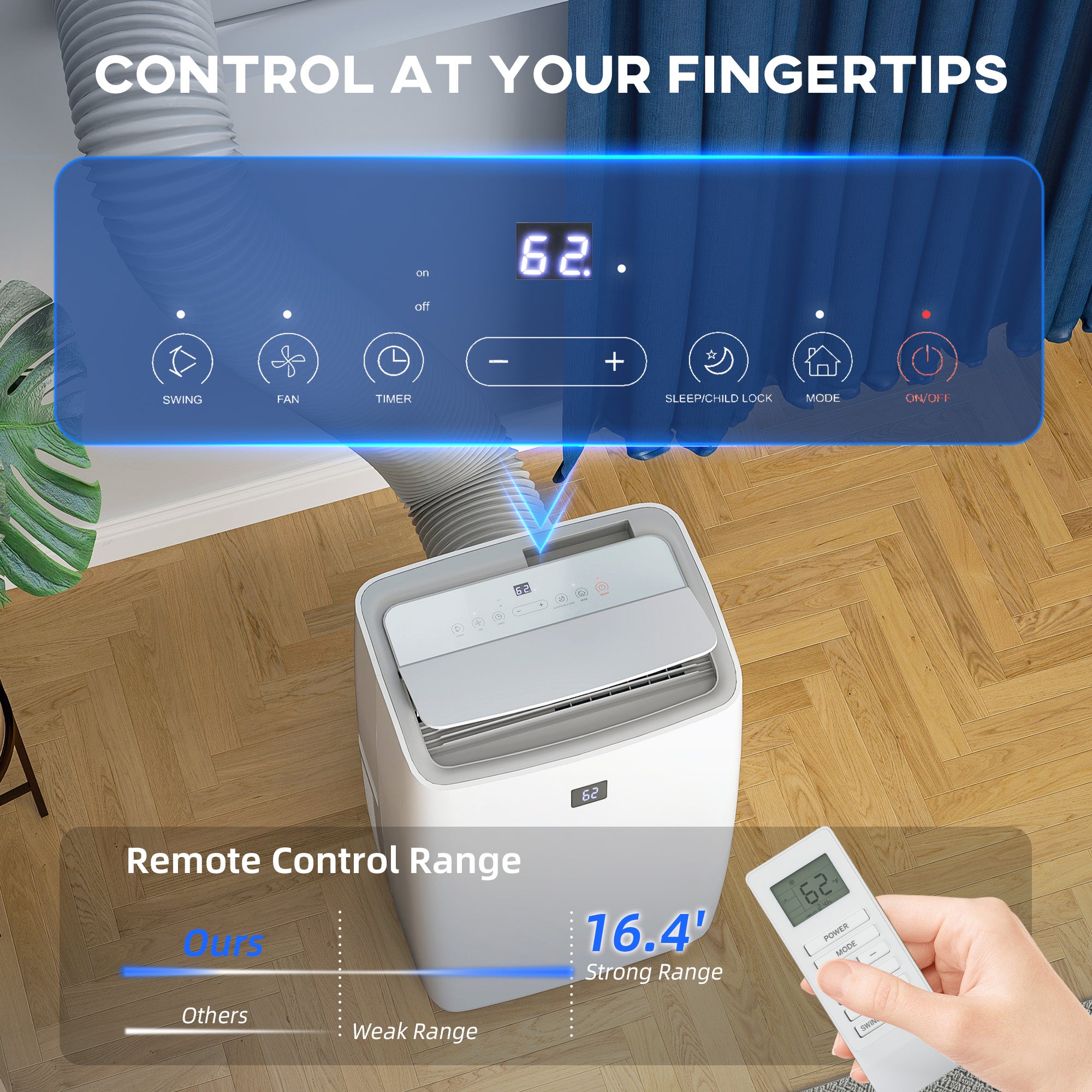 14,000 BTU Portable Air Conditioner — Large Room AC with Dehumidifier