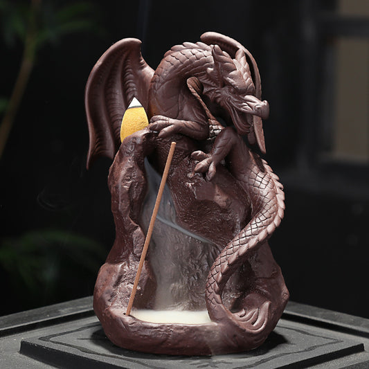 Zisha Ceramic Incense Burner with Majestic Flying Dragon Design