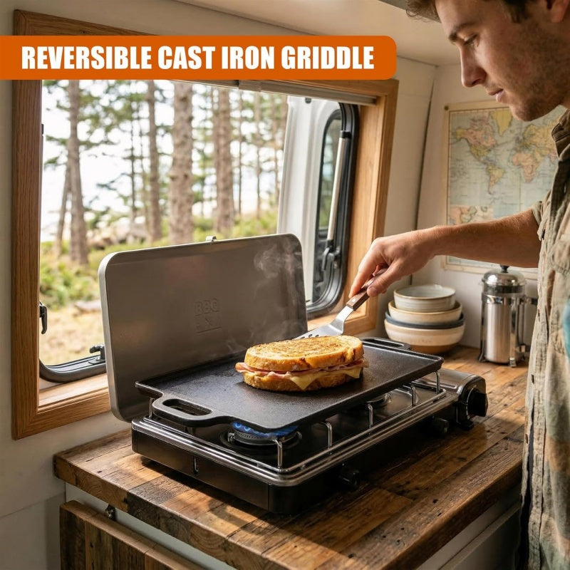 Griddle Plate Cast Iron Reversible BBQ Skillet Fry Pan