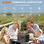 Portable Power Station 500W 512Wh LiFePO4 — 3 AC Outlets, Solar Ready, UPS Function