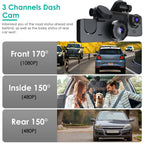 3 Channel Dash Cam Front Inside Rear Vehicle Driving