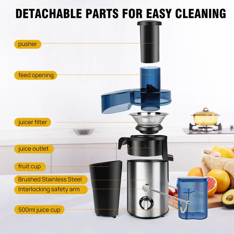 Cold Press Juicer Machine — Wide Feed Chute for Fruits & Vegetables