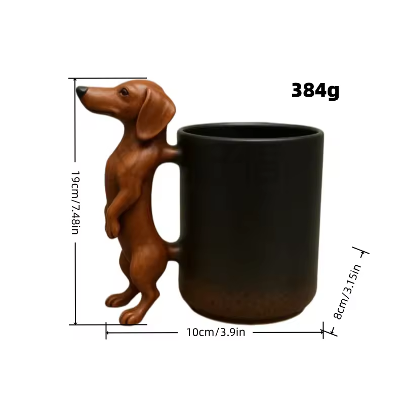 3D Dachshund Mug — Handmade Ceramic, 11oz, Unique Dog Lover Coffee Mug