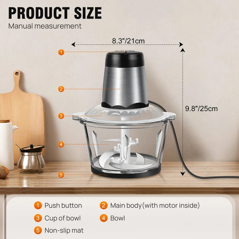 Meat Grinder 300W Electric Blender Mixer with 2L Glass Bowl