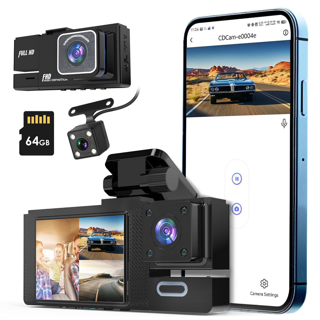 1Pc WiFi FHD 1080P Car Dash Cam 3 Channels
