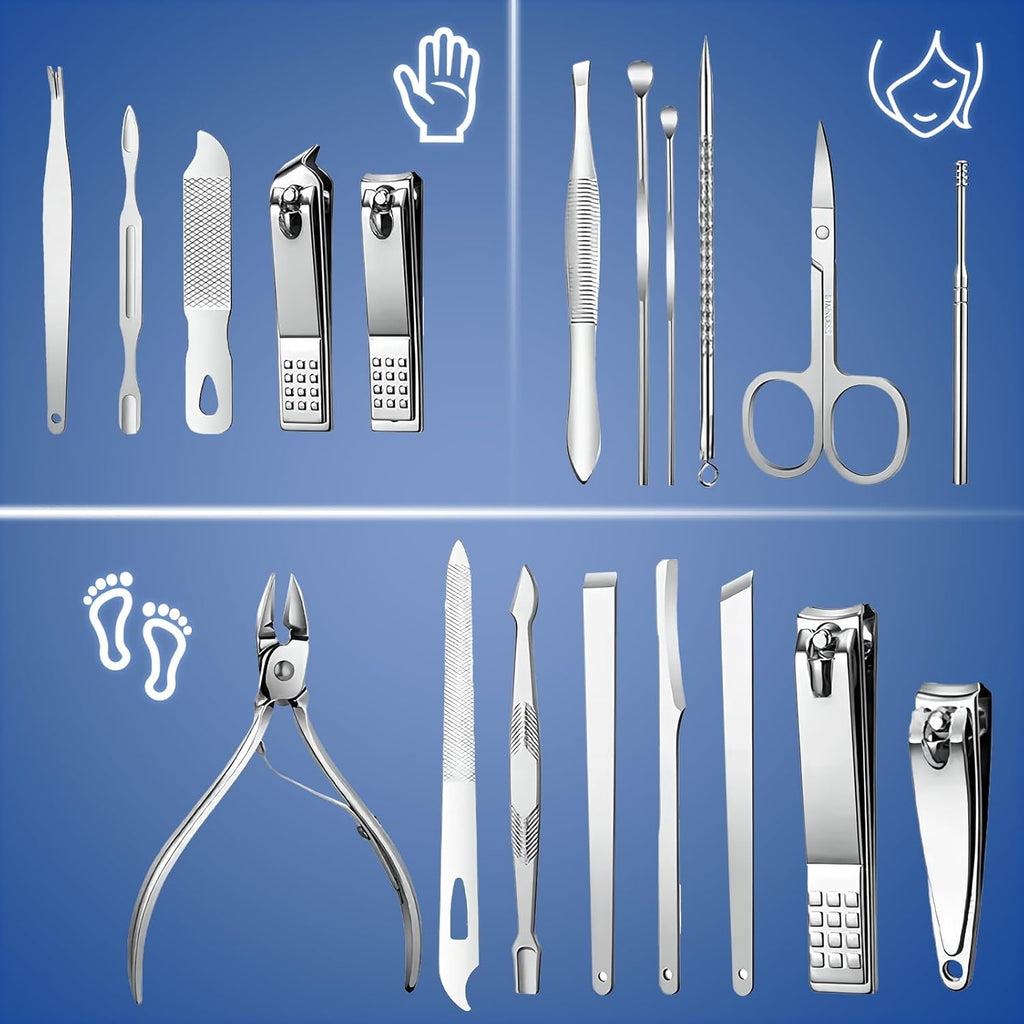 19-in-1 Professional Manicure & Pedicure Kit — Stainless Steel Nail Care Set