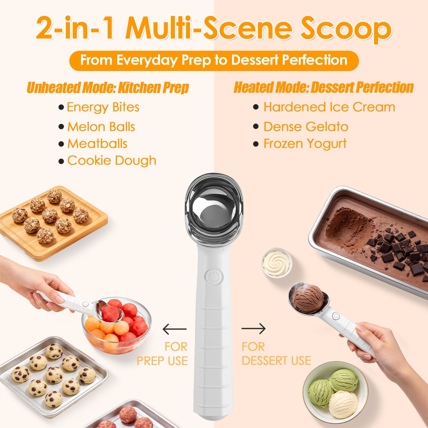 Electric Heated Ice Cream Scoop — Rechargeable, IP66 Waterproof, Heats in 45 Sec