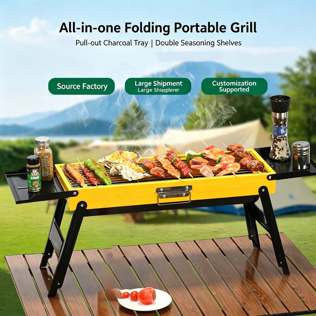 Foldable BBQ Charcoal Barbecue Grill Steel Stainless Garden Picnic