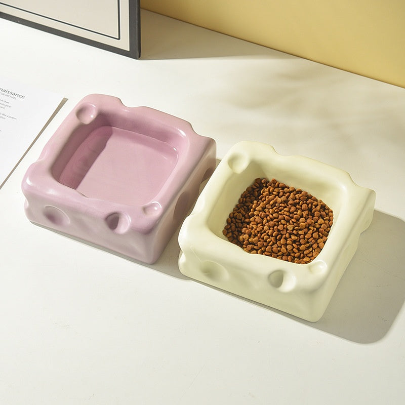 Creative Cheese-Shaped Ceramic Bowl Cute Cat Food Dish