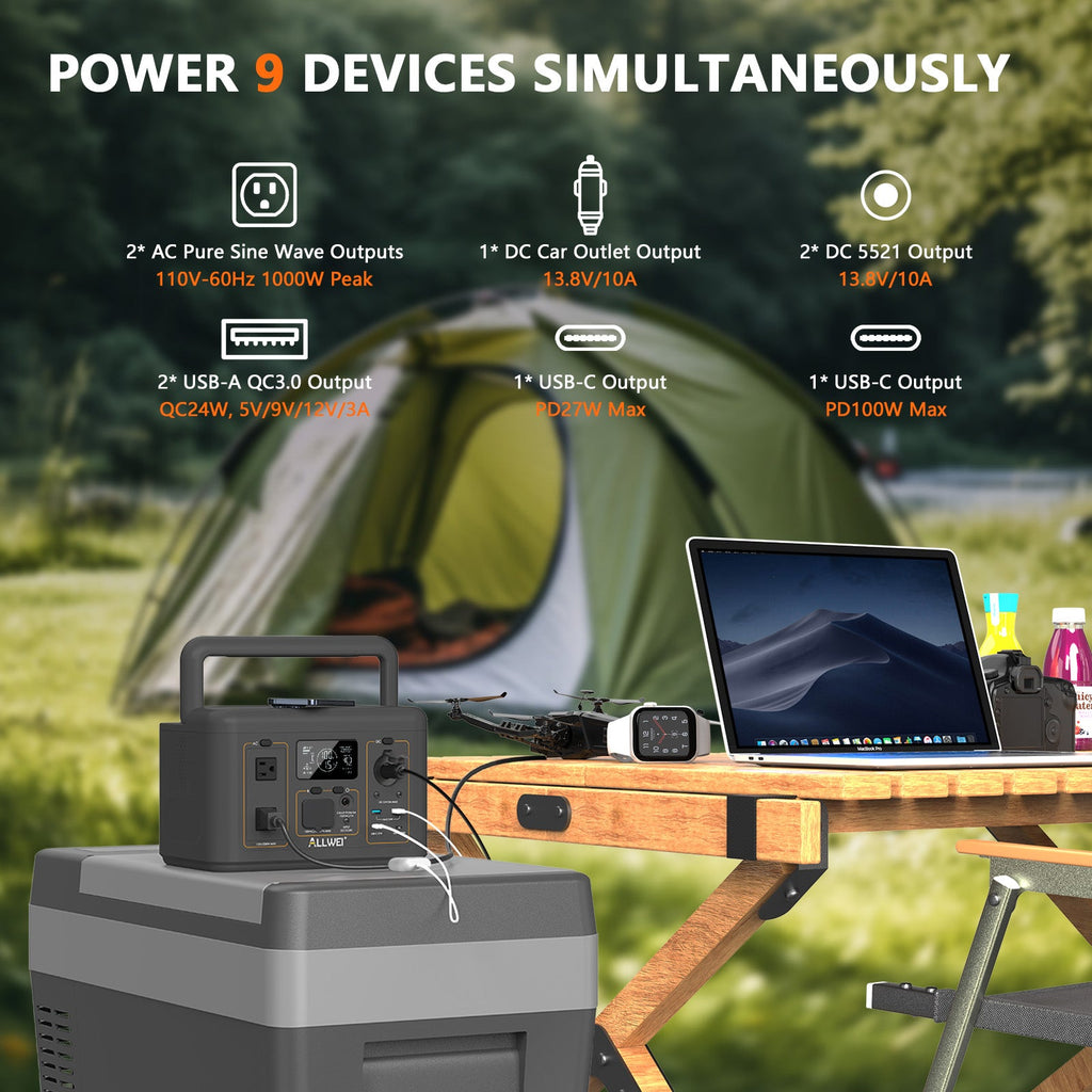 Portable Power Station 500W 512Wh LiFePO4 — 3 AC Outlets, Solar Ready, UPS Function