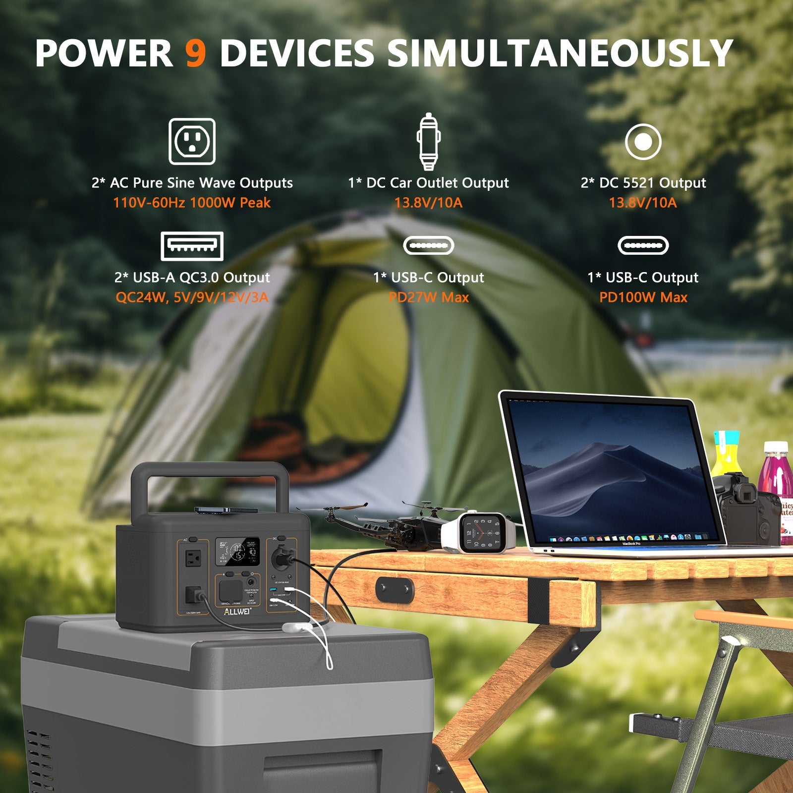 Portable Power Station 500W 512Wh LiFePO4 — 3 AC Outlets, Solar Ready, UPS Function