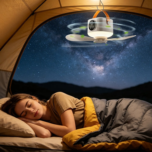 3-in-1 Camping Tent Fan with LED Light — 7200mAh Rechargeable, Tripod Stand Included