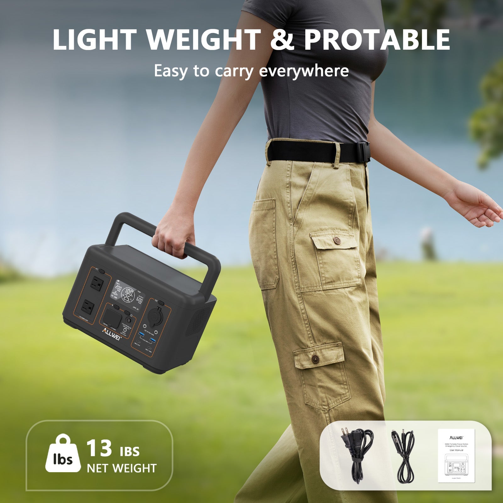 Portable Power Station 500W 512Wh LiFePO4 — 3 AC Outlets, Solar Ready, UPS Function