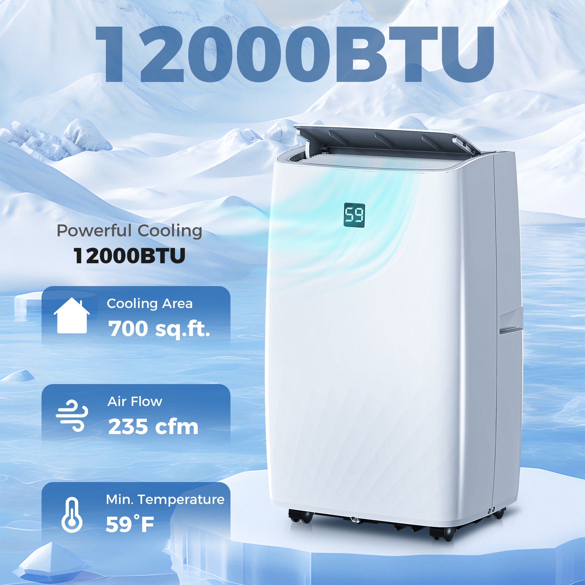 14,000 BTU Portable Air Conditioner — Large Room AC with Dehumidifier