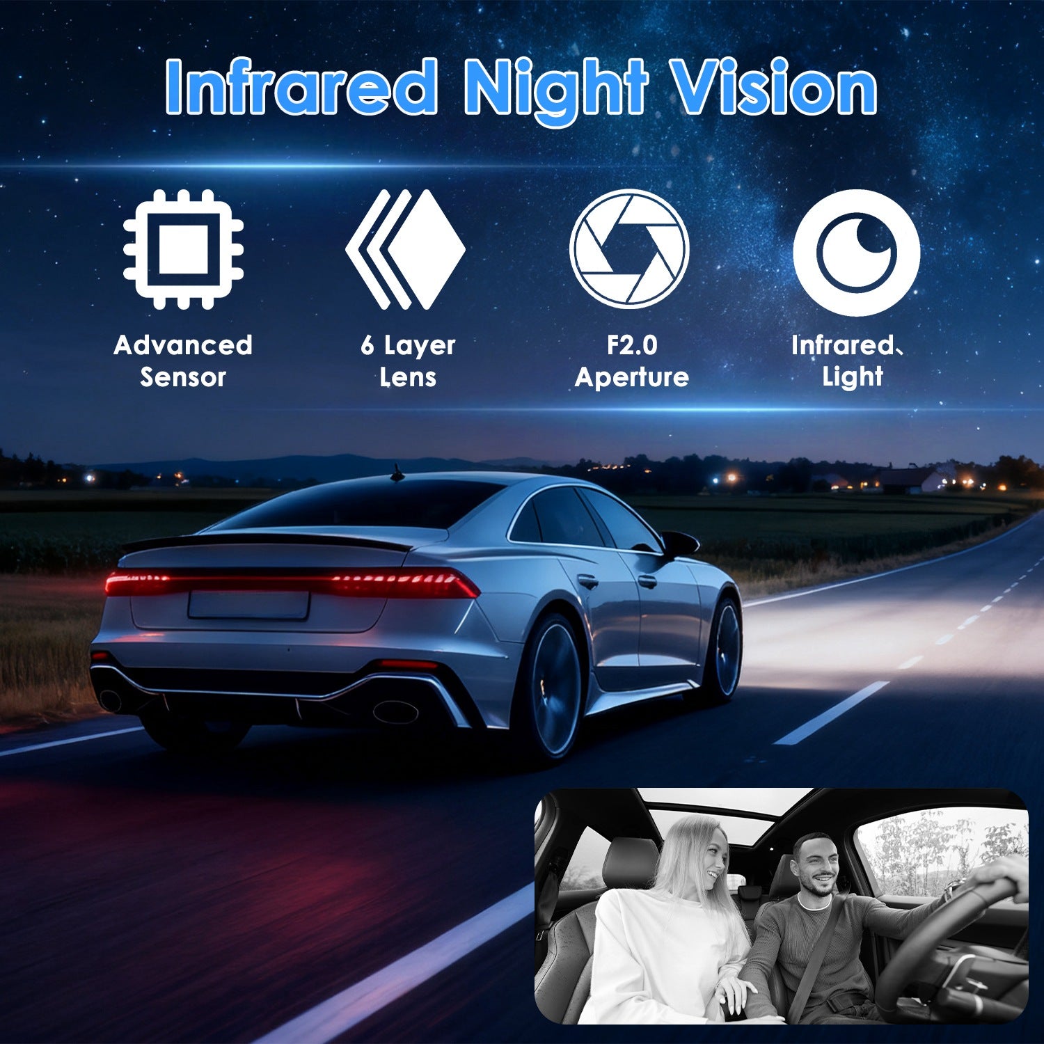 WiFi FHD 1080P 3 Channel Car Dash Cam Front
