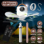 3-in-1 Camping Tent Fan with LED Light — 7200mAh Rechargeable, Tripod Stand Included
