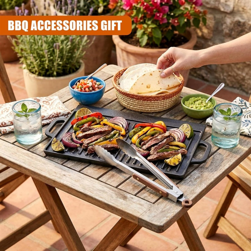 Griddle Plate Cast Iron Reversible BBQ Skillet Fry Pan