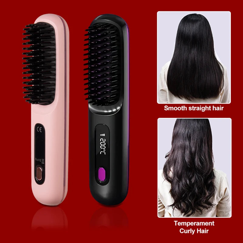 Portable Cordless Straightener Hair Comb Electric Negative Ion Anti