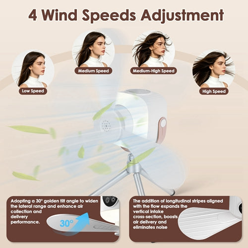 3-in-1 Camping Tent Fan with LED Light — 7200mAh Rechargeable, Tripod Stand Included