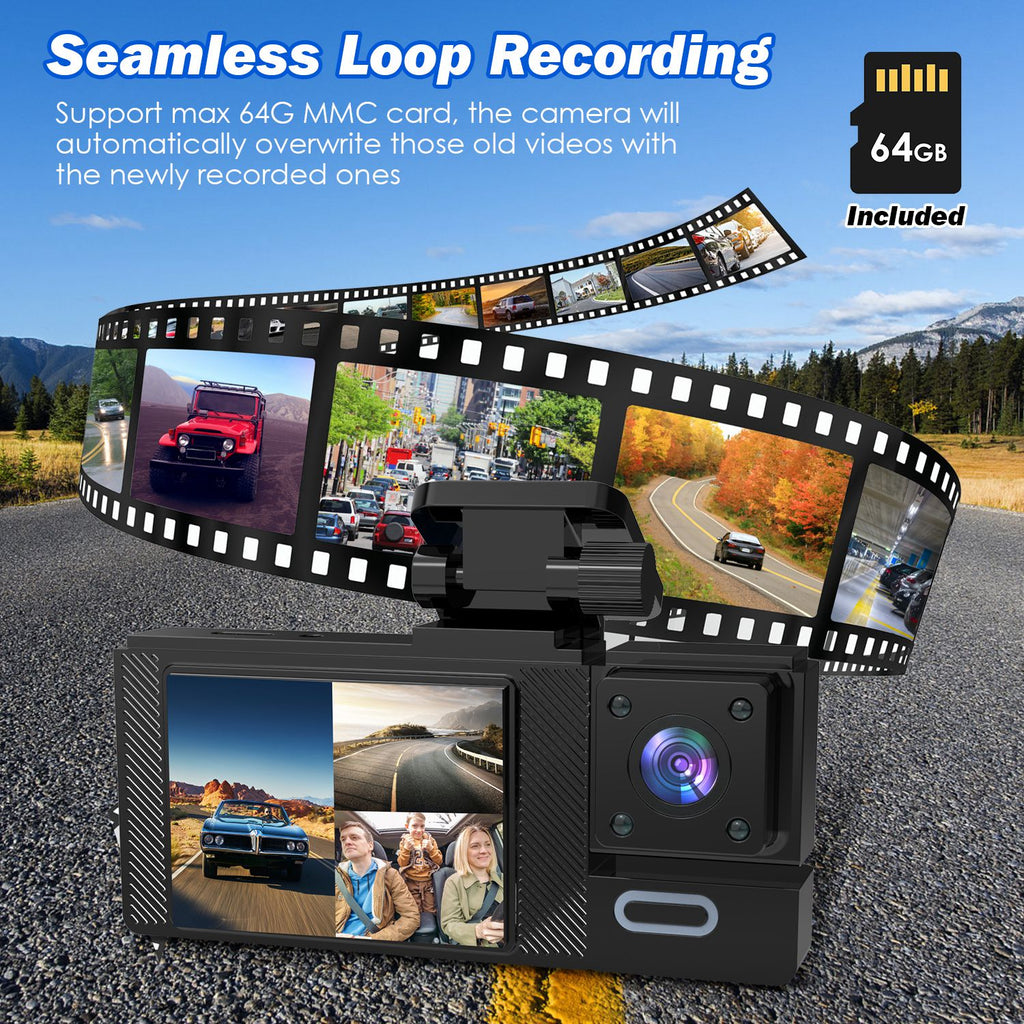 1Pc WiFi FHD 1080P Car Dash Cam 3 Channels