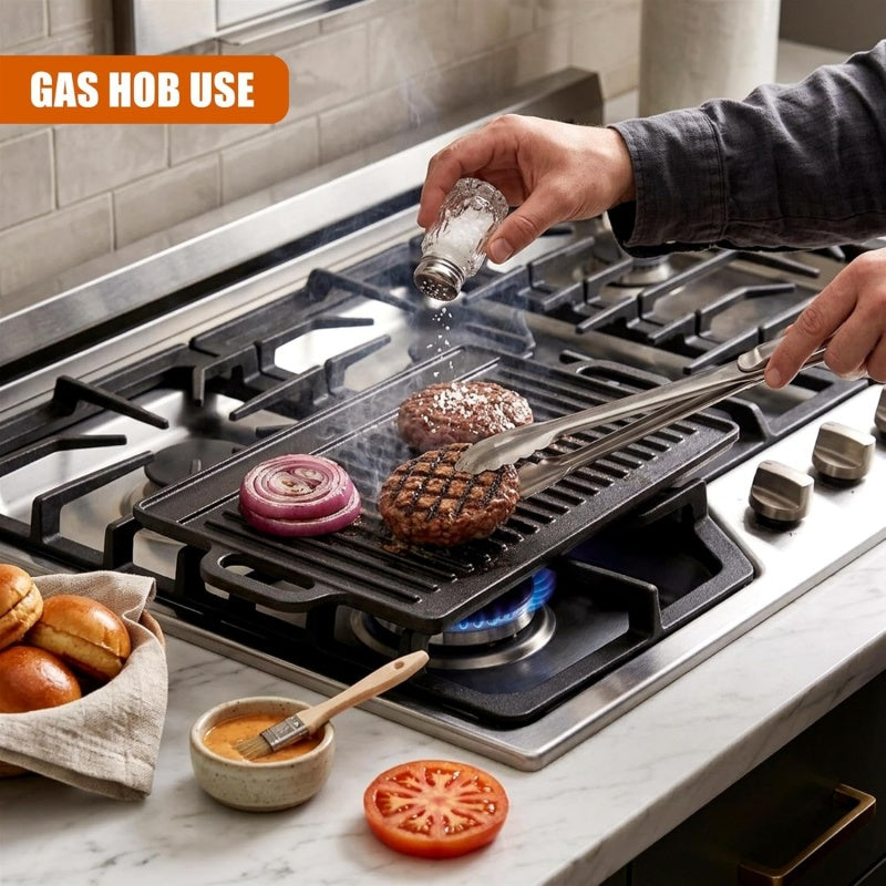Griddle Plate Cast Iron Reversible BBQ Skillet Fry Pan