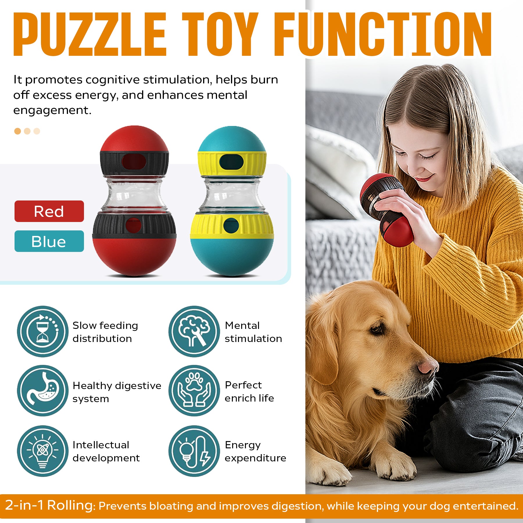 Dog Puzzle Toy, Adjustable Treat Dispensing Ball Food Dispenser