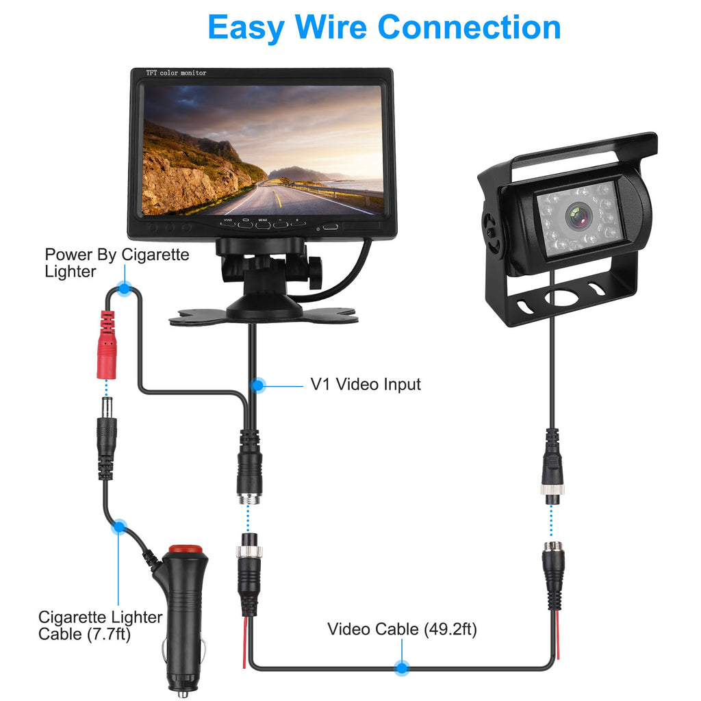 1Pc 7In Screen Backup Camera System Vehicle Rear View