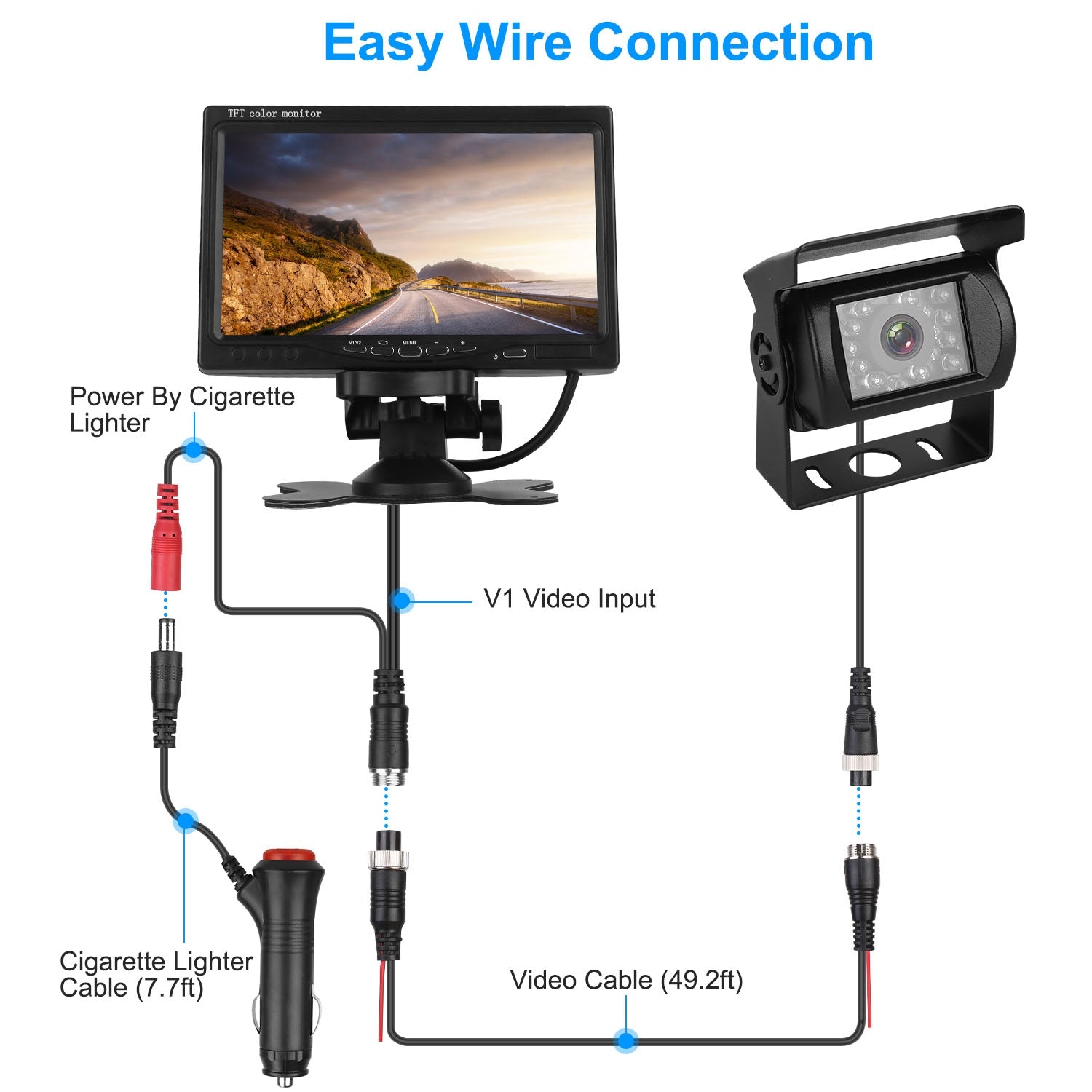 1Pc 7In Screen Backup Camera System Vehicle Rear View