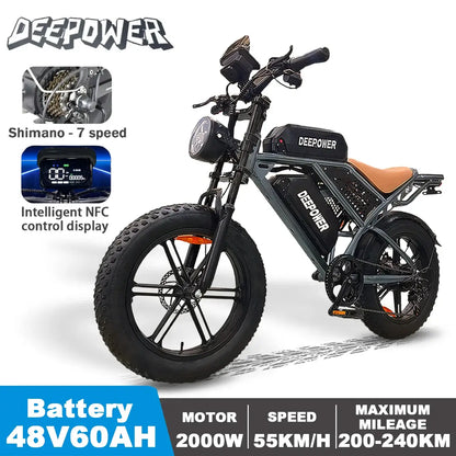 DEEPOWER DP-SQ7 | 2000W Off-Road Electric Bike – 55KM/H, 48V Lithium Battery, Full Suspension