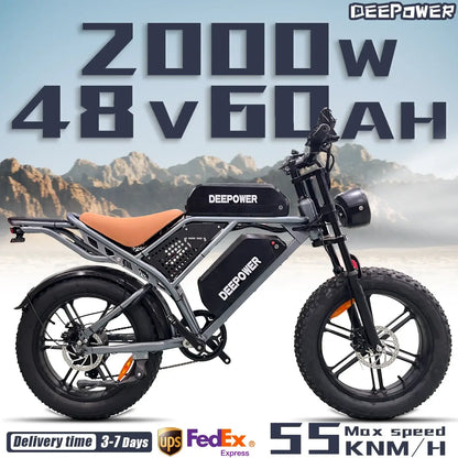 DEEPOWER DP-SQ7 | 2000W Off-Road Electric Bike – 55KM/H, 48V Lithium Battery, Full Suspension