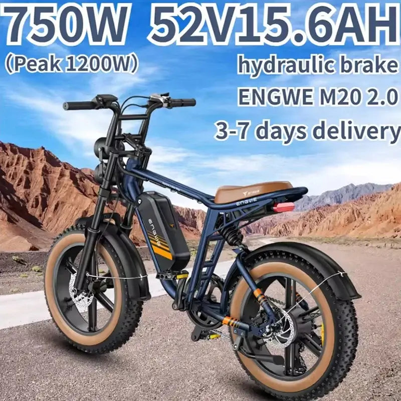 ENGWE M20 2.0 Electric Bicycle 750W Motor 52V15.6AH Mountain E-bike Off-road Electric Motorcycle 20*4.0 Fat Tire Electric Bike