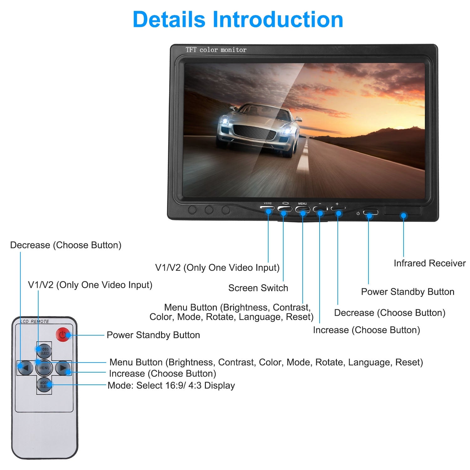 1Pc 7In Screen Backup Camera System Vehicle Rear View
