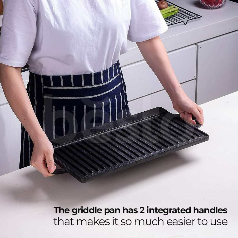 Griddle Plate Cast Iron Reversible BBQ Skillet Fry Pan