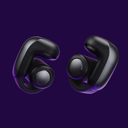 Black wireless earbuds from Bose Ultra Headphones featuring Ultra Open Ear technology