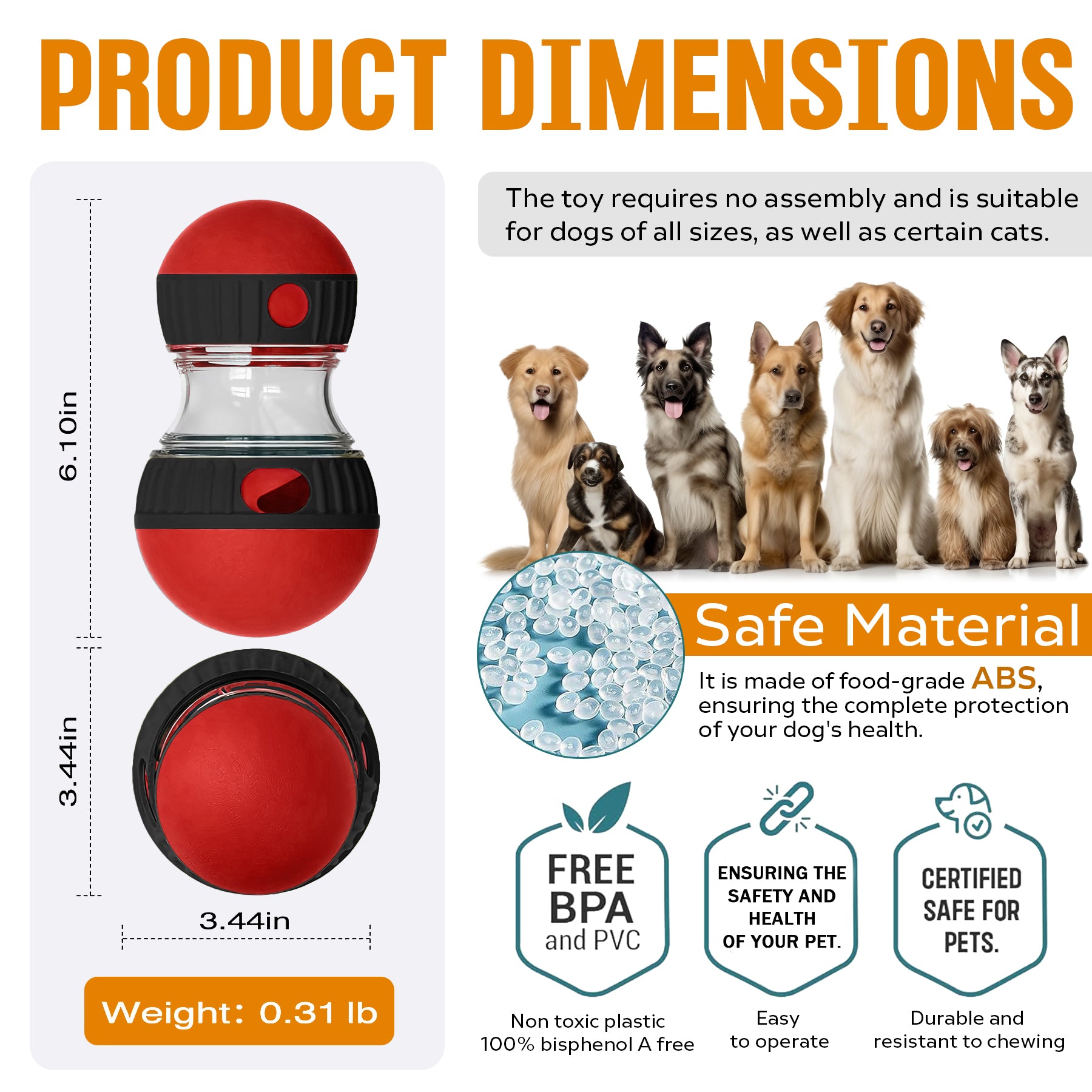 Dog Puzzle Toy, Adjustable Treat Dispensing Ball Food Dispenser
