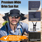 Wide Brim Sun Hat with Solar-Powered Rechargeable Fans