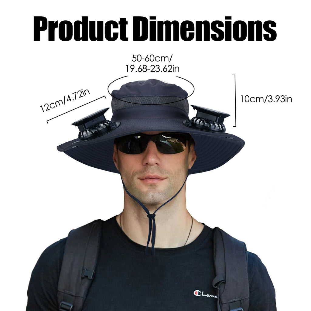 Wide Brim Sun Hat with Solar-Powered Rechargeable Fans