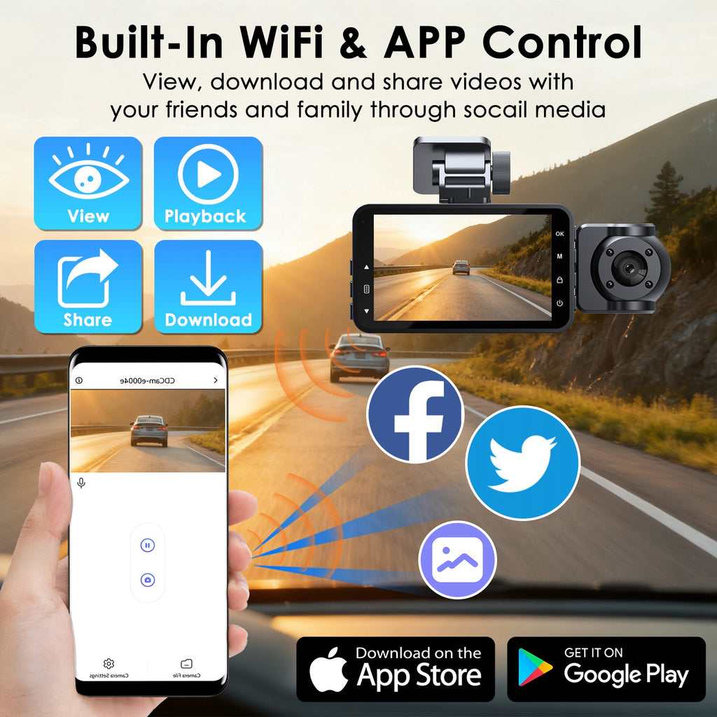WiFi FHD 1080P 3 Channel Car Dash Cam Front