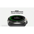 Galaxy Watch Ultra displaying 100 percent charge on its screen in a product image