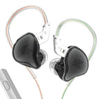 Black in-ear monitor headphones from KZ EDC offering superior sound quality, highly rated on Google customer reviews