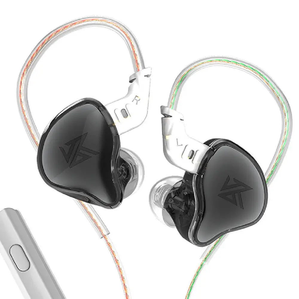 Black in-ear monitor headphones from KZ EDC offering superior sound quality, highly rated on Google customer reviews
