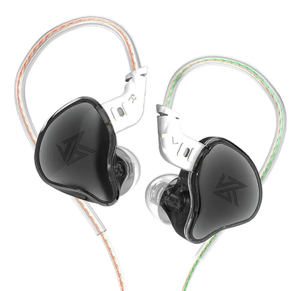 Black in-ear monitors from KZ EDC Headphones showcasing superior sound quality and design