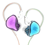 Purple and blue KZ EDC Headphones in-ear monitors showcasing premium sound quality