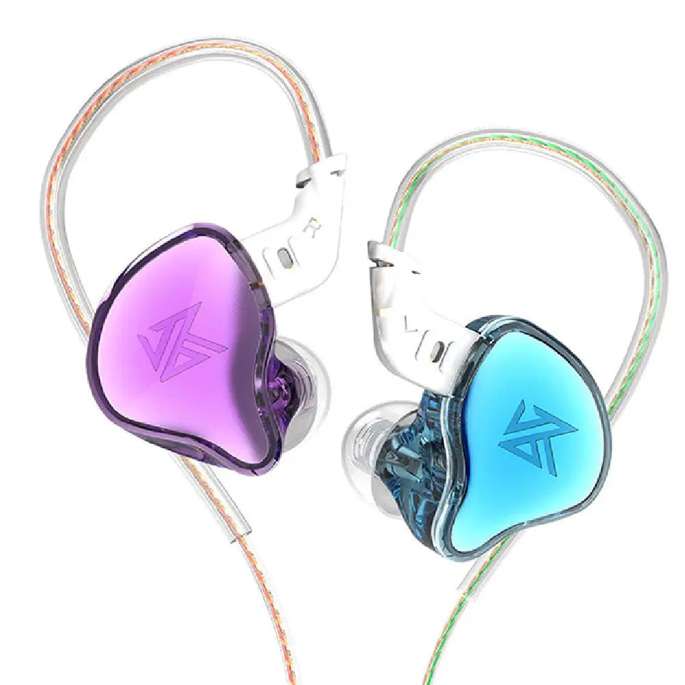 Purple and blue KZ EDC Headphones in-ear monitors showcasing premium sound quality