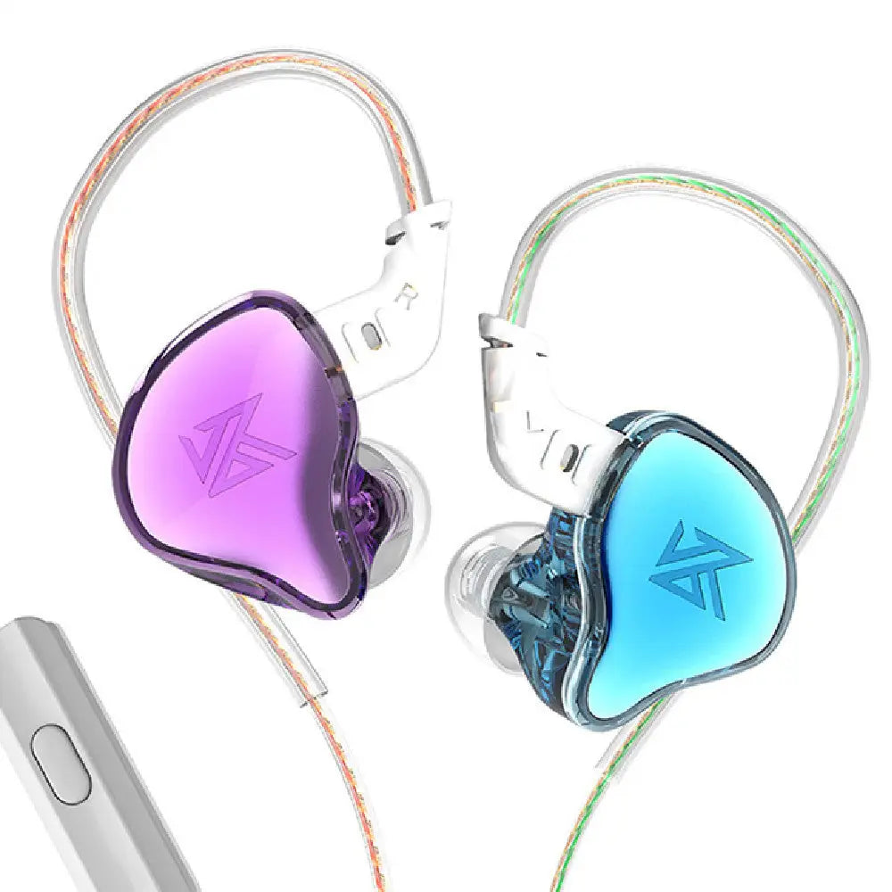 Purple and blue in-ear headphones showcasing sound quality for KZ EDC Headphones under Google customer reviews