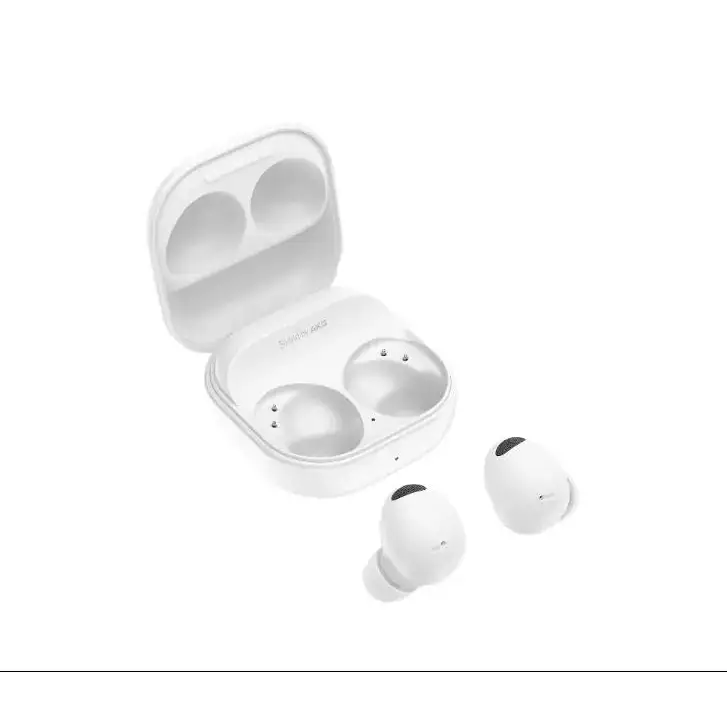 White Samsung Galaxy Buds 2 Pro wireless earbuds with charging case for secure checkout
