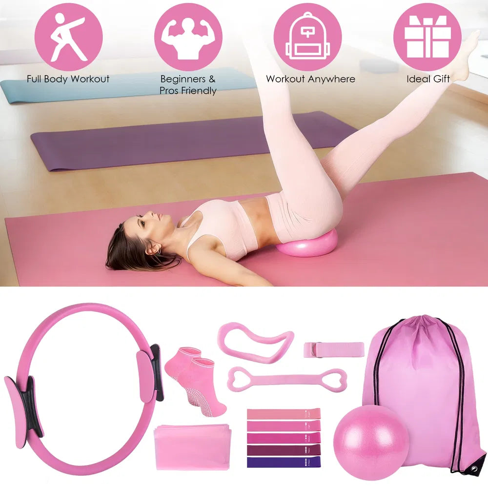 14-Piece Pilates Ring Essentials Kit — Magic Circle, Resistance Bands & Grip Socks - Image 1